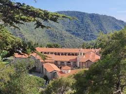 The painted arcades and courtyard of Kykkos Monastery in the Troodos mountains